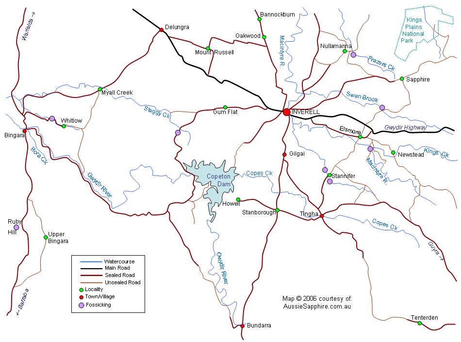 Gem Fossicking Map for Inverell and Bingara