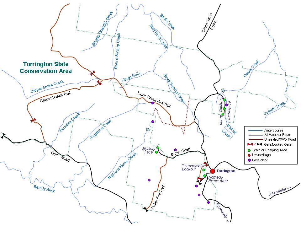 Map of Fossicking sites in the Torrington State Conservation Area